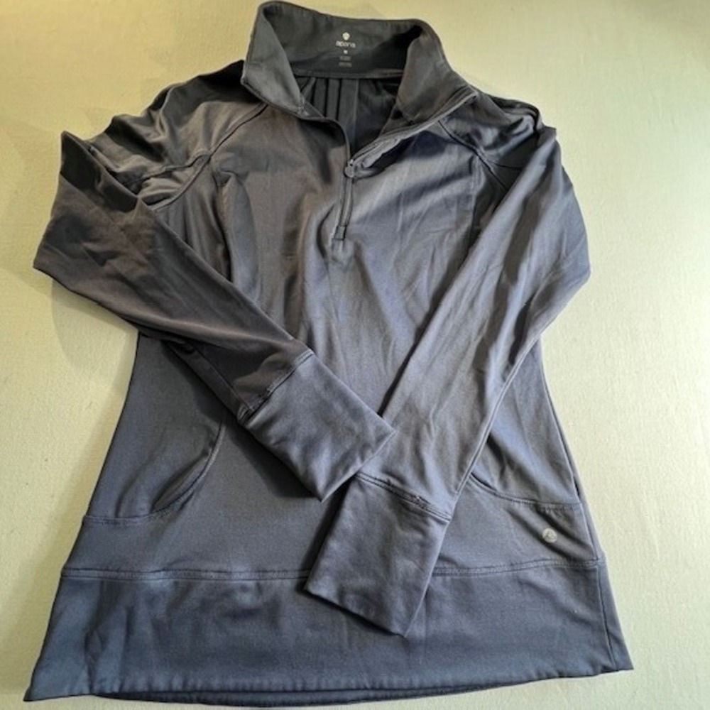 Apana Quarter Zip Pullover Womens Medium Gray Thumbhole Pleated Back Activewear